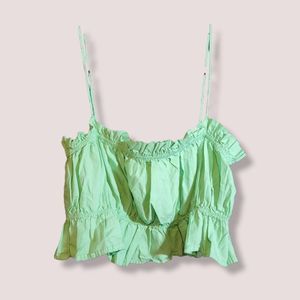 ASOS Womens Plus Size Stradivarius Ruched Poplin Cami Crop Top in Green Size XL